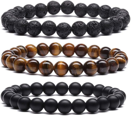 MengPa Mens Beaded Bracelets Couples Matching Bracelet Set Lava Rock Beads for Women Stone Jewelry