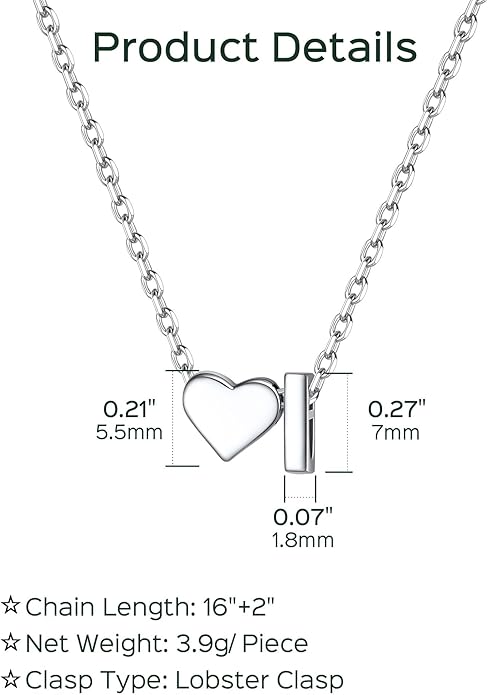 ChicSilver 925 Sterling Silver Heart Initial Necklaces for Women -Dainty Personalized Heart Pendant Letter Alphabet Necklace for Women