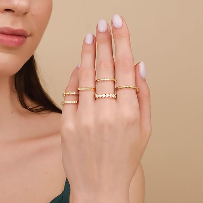 FAXHION Gold Rings for Women Non Tarnish, 14k Gold Plated Stacking Cubic Zirconia Thumb Ring Set, Dainty Gold Knuckle Women Rings Set Size 5 6 7 8 9 10