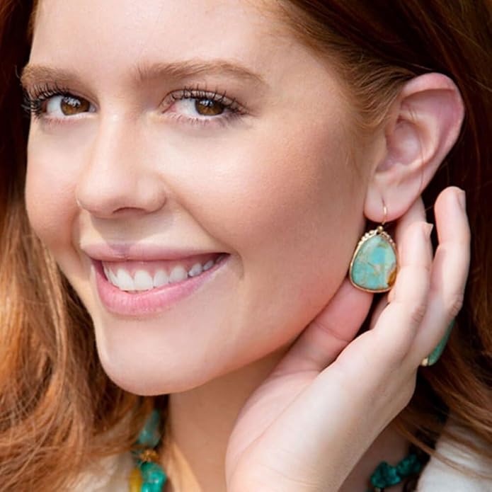 Barse Jewelry Agave Genuine Blue Turquoise and Golden Drop Earrings