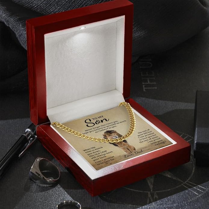 FG Family Gift Mall To My Son From Mom, Son Gifts From Mom and Dad, Mother and Son Necklace, Birthday Gift For My Son Graduation Christmas Cuban Link Chain Necklace Present