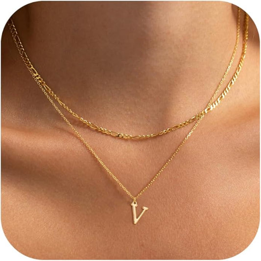 Initial Necklaces for Women Dainty Gold Silver Layered Letter Pendant Necklace Cute Figaro Chain Choker Necklace Personalized Trendy Stuff Jewelry Stack Gift for Women Her