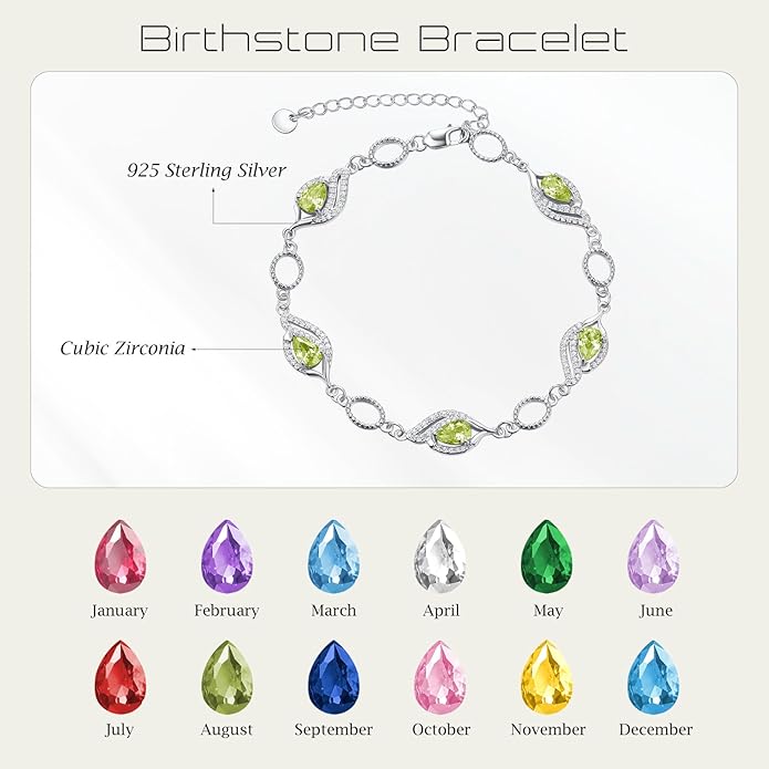 PRAYMOS Birthstone Bracelets for Women Mom Mother's Grandma Sterling Silver Women's Bracelets Birthstone Jewelry Gifts