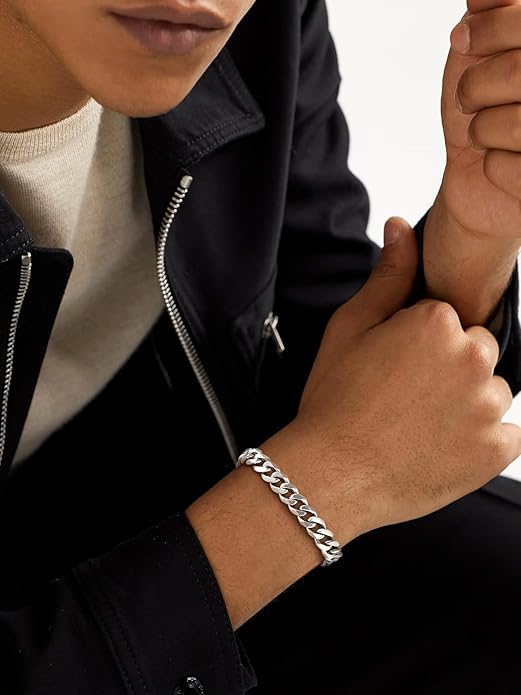 U7 Link Bracelets for Men, Cuban Link/Rope/Watch Band Solid Bracelet, Silver Black Gold Color Wrist Bracelet 3/6/9/12/15mm Width, 6.5/7.5/8.3 Inch Length, Hand Chain Jewelry for Mens Women