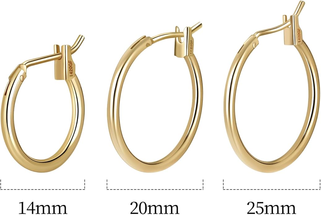 Barcarola 14K Gold Filled 3 Pairs Hoop Earrings for Women Hoop Earring Sets Earrings Lightweight Water Proof Tarnish Resistant