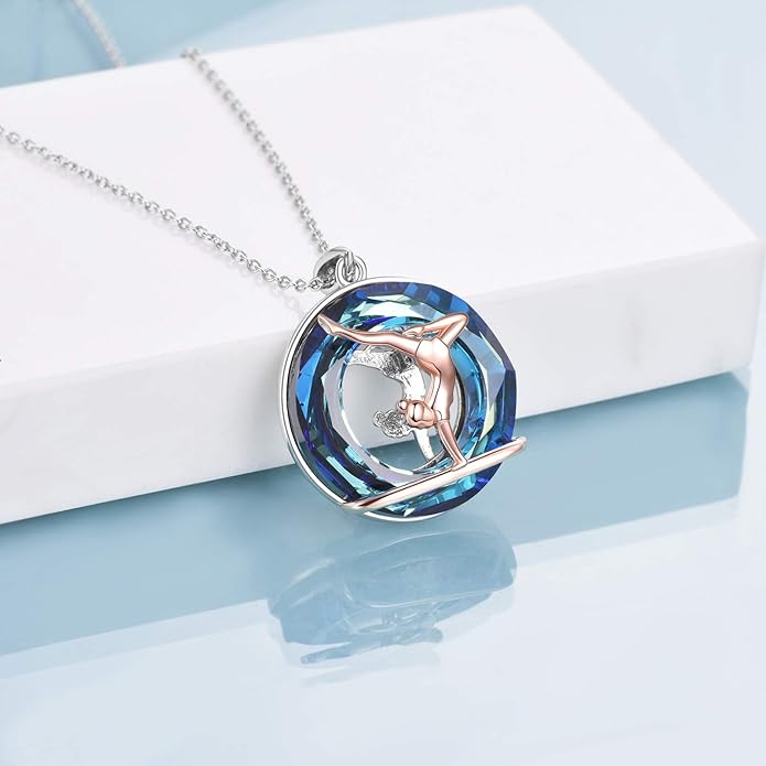 POPLYKE Sports Gifts for Girls Sterling Silver Gymnastics/Ballerina/Piano/Reading Heart-Shaped Pendant Necklace for Women