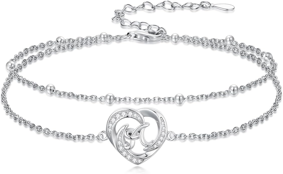 Dorunmo Initial Anklet 925 Sterling Silver Letter A-Z Layered Heart Anklet Beach Jewelry Birthday Gifts for Women