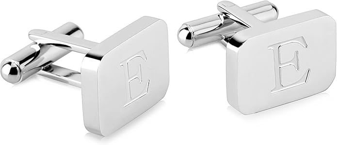 18K White-Gold Plated Initial Engraved Stainless Steel Men’s Cufflinks With Gift Box -Personalized Alphabet Letter’s A-Z By Lux & Pair