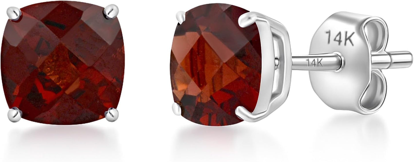 14k Gold 6MM Cushion Cut Stud Gemstone Earrings | Hypoallergenic Solitaire Gemstone Studs with 14K Gold Backs | Lightweight Birthstone Earrings with Gift Box by MAX + STONE