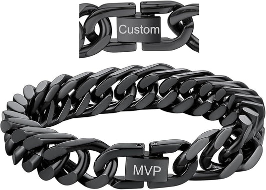 ChainsHouse Stainless Steel Cuban Link Bracelet, 8mm/12mm/17mm Width, 7.5"/8.3"/9", 18K Gold Plated Chain Wrist Bracelets for Men Women, Send Gift Box