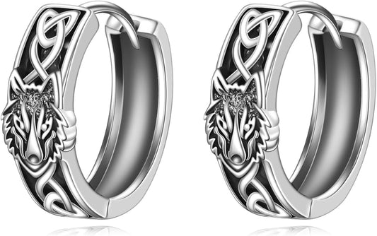 Hoop Earrings for Men Women 925 Sterling Silver Ankh/Wolf/Celtic/Opal Earrings Jewelry Gifts