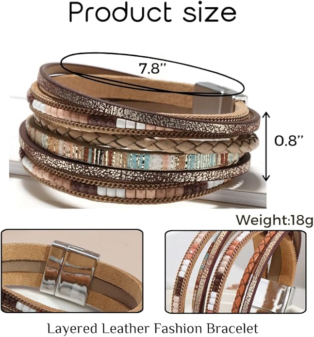 Aluinn Leather Wrap Bracelets For Women Boh Multi-Layer Elegance Bracelet Boho Bangle Western Cuff Bracelet Jewelry for Women