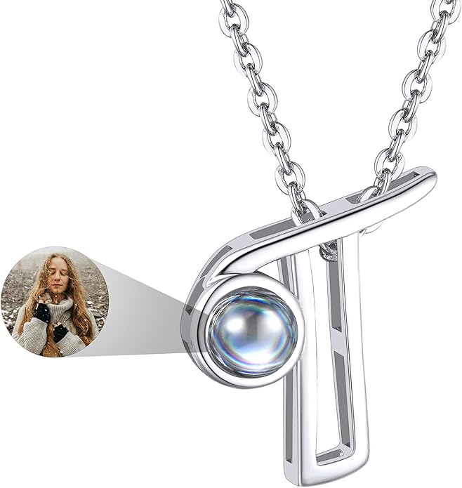 Custom4U Personalized Initial Picture Necklace for Women, Projection Necklace with Picture Inside, Gold/Silver Letter Pendant Necklace, Custom Photo Gifts for Mom Wife Birthday Valentines