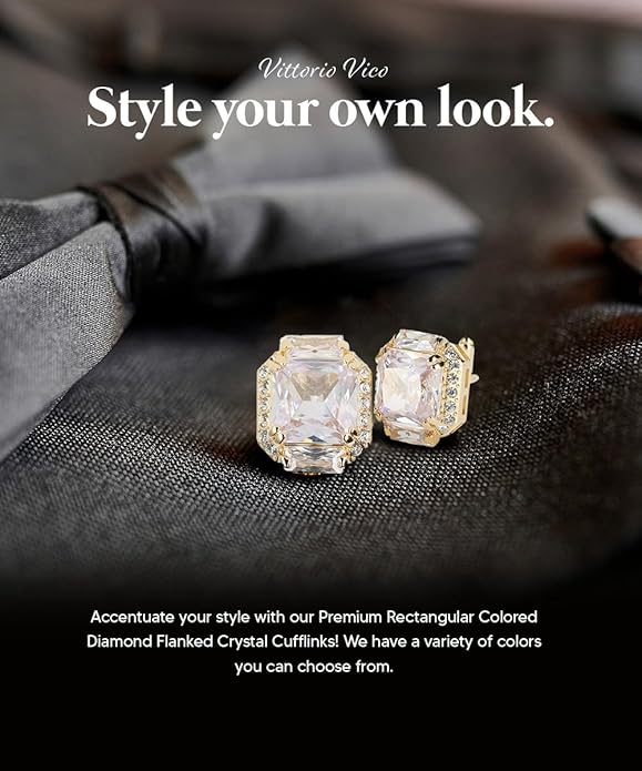Rectangular Colored Diamond-Flanked Crystal Cuff Links – Tuxedo Suit Accessories, Cufflinks for Men