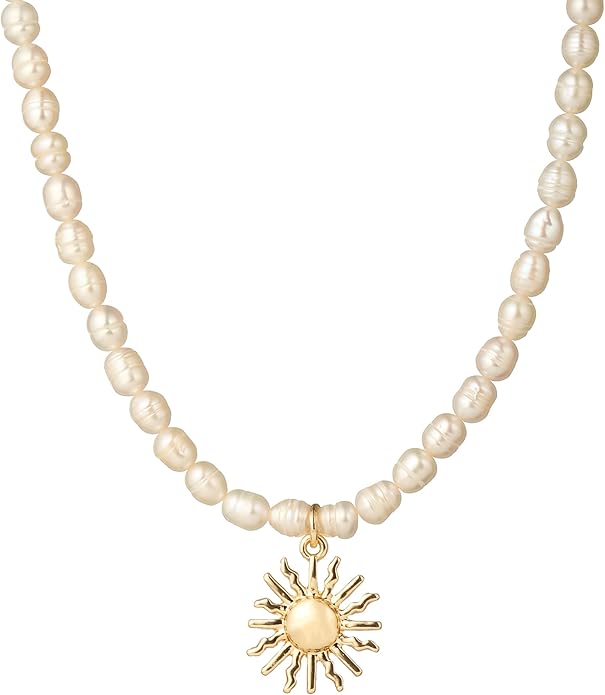 wgoud Natural Freshwater Pearl Choker Necklace for Women, Trendy 14K Gold Plated Pearl Necklaces Handmade Jewelry Gift
