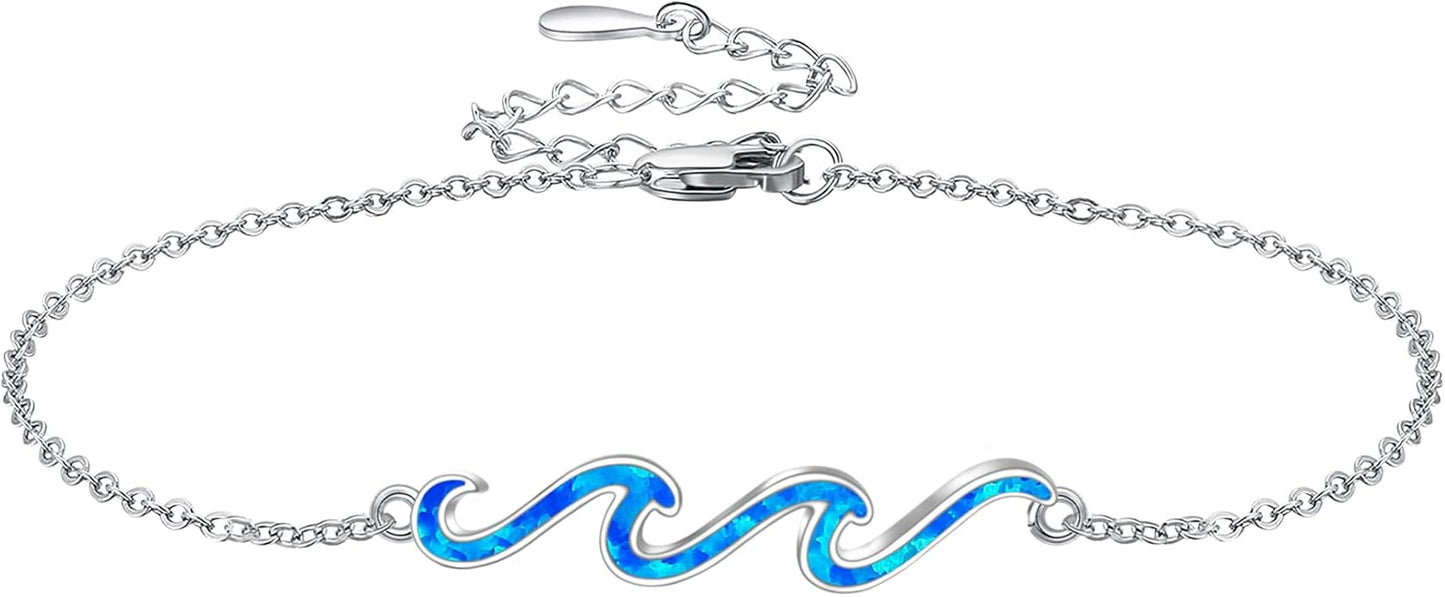 YFN Wave Anklet 925 Sterling Silver Ocean Wave Anklet Beach Jewelry for Women Gifts