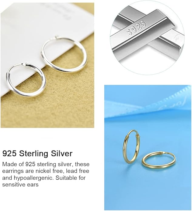 Silver Hoop Earrings- Cartilage Earring Small Hoop Earrings for Women Men,4 Pairs of Hypoallergenic 925 Sterling Silver Tragus Earrings