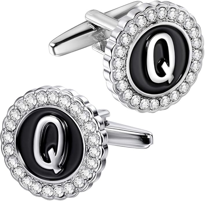 HAWSON A-Z Initial Cufflinks for Men and Women with Clear Crystal, Gold Silver Color Rasied Letter A-Z Cuff Links for French Shirt, Gift for Normal and Business Wearing