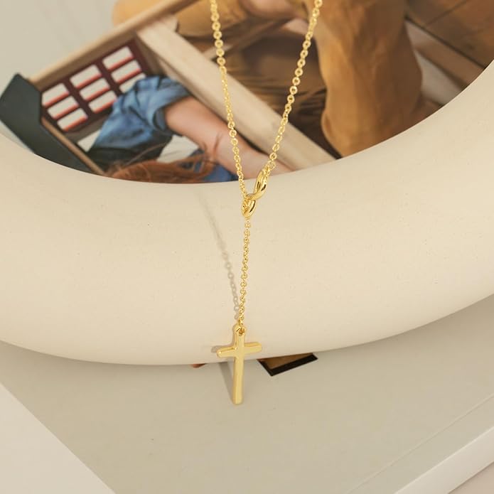 Lariat Necklace for Women, Dainty 14K Gold/Silver Plated Long Necklaces for Women Trendy Simple Layered Y-Shaped Drop Pendant Necklace Adjustable Gold Jewelry Gifts For Her Christmas Stocking Stuffer