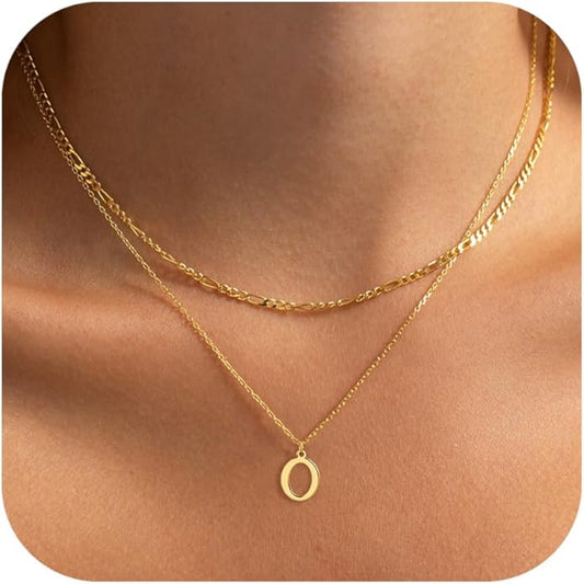 Initial Necklaces for Women Dainty Gold Silver Layered Letter Pendant Necklace Cute Figaro Chain Choker Necklace Personalized Trendy Stuff Jewelry Stack Gift for Women Her