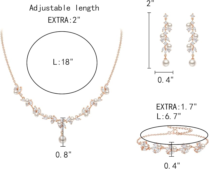 EleQueen Women's Simulated Pearl Wedding Jewelry Set, Cubic Zirconia Marquise Floral Bridal Necklace Earrings Bracelet Sets