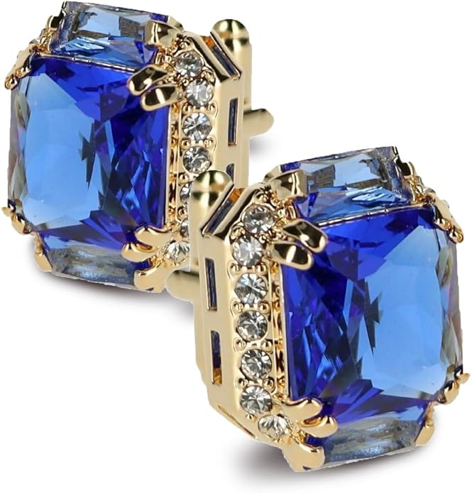 Rectangular Colored Diamond-Flanked Crystal Cuff Links – Tuxedo Suit Accessories, Cufflinks for Men