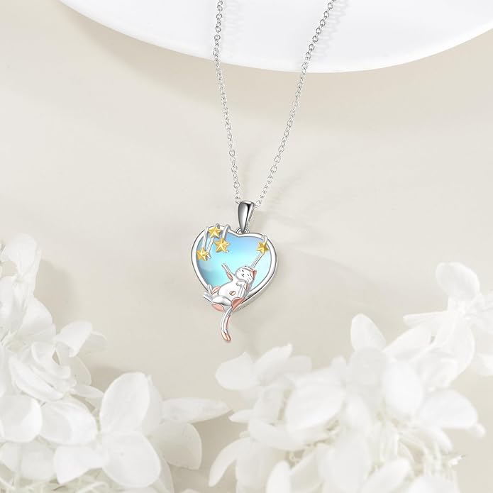 KQF Dragonfly/Butterlfy/Cat/Jellyfish/Bunny/Axolotl/Bee/Mermaid/Hummingbird/Elephant Necklace for Women Sterling Silver Moonstone Pendant Necklace Dragonfly Jewelry Gifts for Women