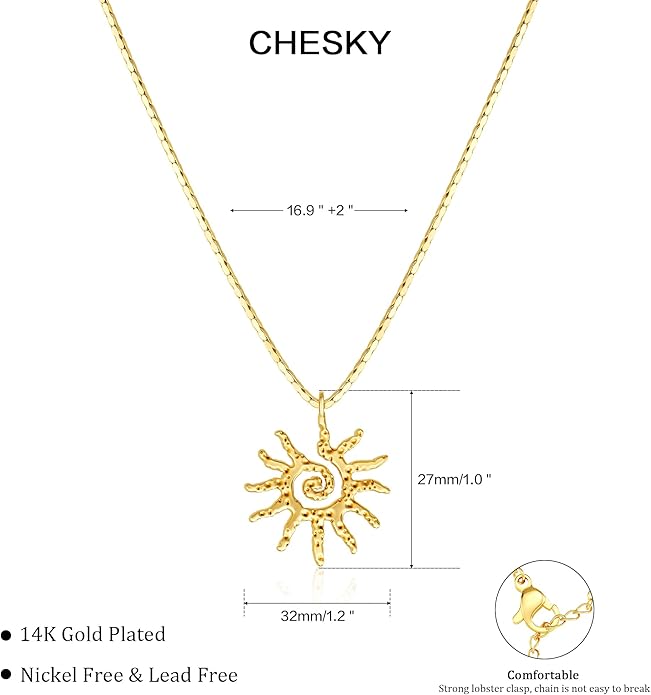 CHESKY Layered Necklaces for Women Trendy, Dainty 14k Gold Plated Pendant Necklace Layering Necklace for Women Non Tarnish Hypoallergenic Sun Gold Necklace Stack Gold Jewelry for Women Gifts