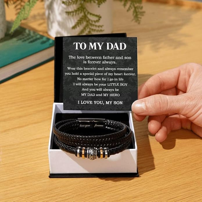 To My Dad Leather Bracelet Father's Day Gift for Dad with Loving Message Card Meaningful Gift from Son or Daughter Men’s Braided Bracelet for Dad Gift for Men Birthday Gift for Dad