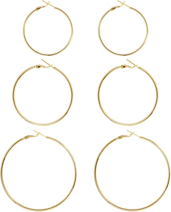 Big Gold Hoop Earrings for Women Hypoallergenic 925 Sterling Silver Post Thin Loop 14K Gold Plated Hoop Earrings Set for Women, 3 Pairs