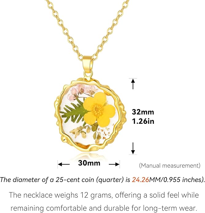 Birth Flower Necklaces for Women,1-12 Month Real Pressed Flower Necklace,Boho-Style Personalized Jewelry, Handmade Floral Pendant,Thoughtful Gift for Christmas,Birthday|18"