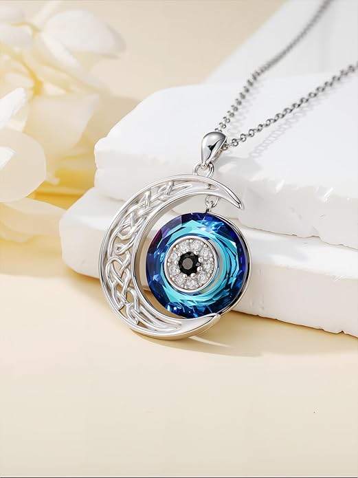 WINNICACA Sterling Silver Evil Eye Necklace Protection Crystal Pendant for Women Good Luck Vintage Evil Eye Pendant Jewelry Birthday Gifts for Women Friend Female