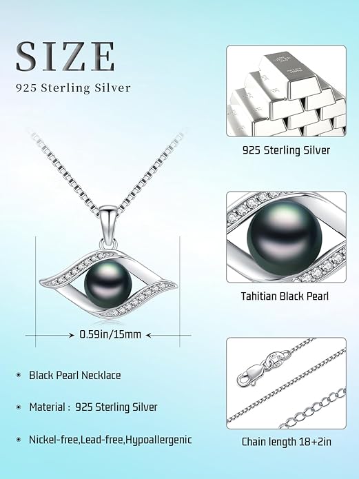 KANNSOAR Tahitian Black Pearl Pendant Necklace AAAA 18K White Gold Plated 925 Sterling Silver Black Pearl Jewelry Gift for Women Mother Wife Her for Anniversary Christmas Birthday