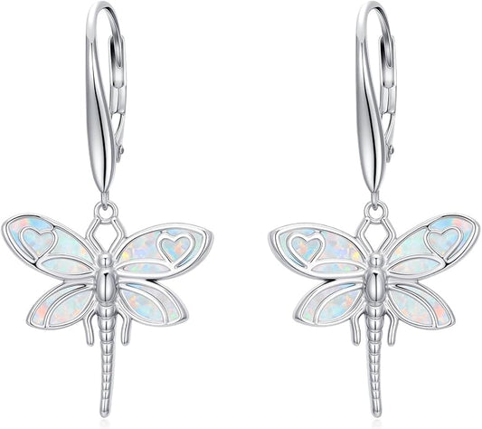 Phoenix/Dragonfly/Hummingbird/Butterfly/Dove Earrings 925 Sterling Silver Opal Animal Dangle Earrings Opal Jewelry Christmas Gifts for Women