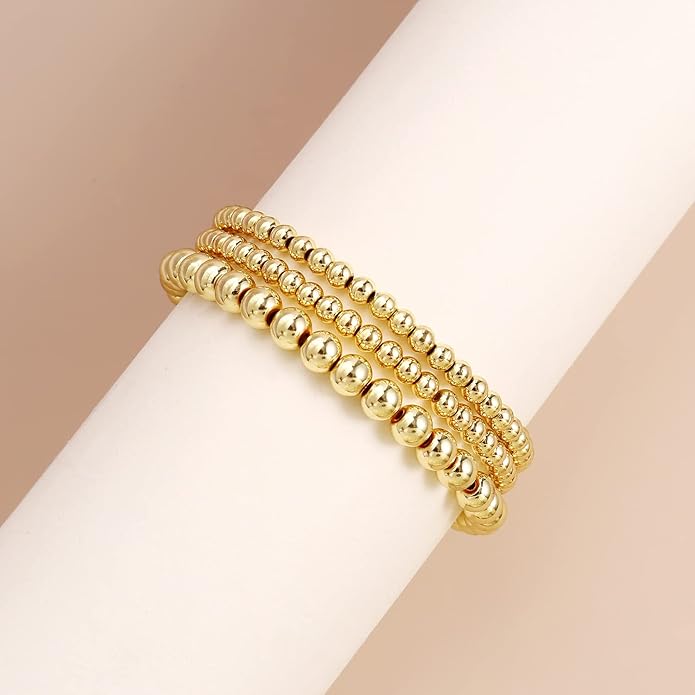 Elegance 11 designs 14K Gold Plated Bead Ball Bracelet Stretchable Elastic Gold Beaded Bracelets for Women