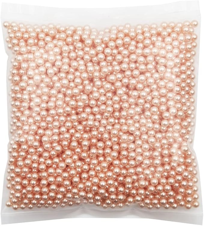 INSPIRELLE 2600pcs Champagne Undrilled ABS Pearls for Vase Fillers, 6mm No Hole Makeup Beads to Hold Brush Lipstick Eyeliner, Imitation Round Pearl Beads for Table Scatter Home Wedding Decoration