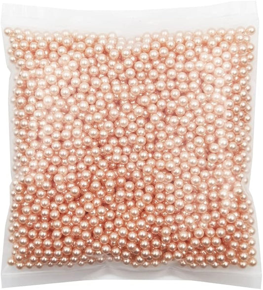 INSPIRELLE 2600pcs Champagne Undrilled ABS Pearls for Vase Fillers, 6mm No Hole Makeup Beads to Hold Brush Lipstick Eyeliner, Imitation Round Pearl Beads for Table Scatter Home Wedding Decoration