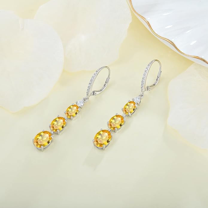 Women 925 Sterling Silver Birthstone 3-stone Leverback Drop Dangle Earrings 5A Cubic Zirconia Jewelry for Her