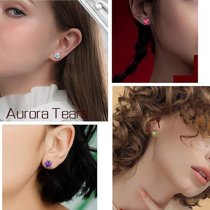 Aurora Tears 925 Sterling Silver 12 Birthstones Necklace/Earring/Ring/Bracelet Women Birthstone Pendant Crystal Fashion Birthday Jewelry Christmas Gift for Girls Women