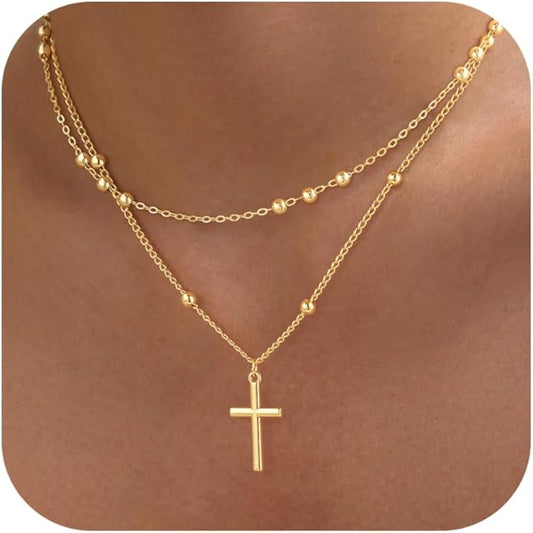 Cross Necklace for Women Dainty 14K Real Silver Gold Plated Layered Cross Pendant Necklace Stack Simple Trendy Cute Charm Choker Necklaces Jewelry Gift for Women Teen Her