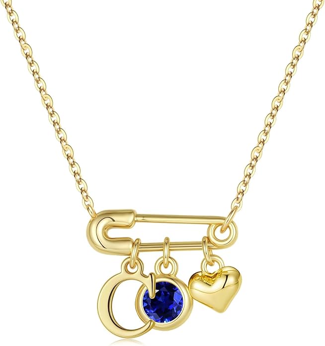 MONOOC Christmas Gifts for Women Girls - 14K-Gold-Plated Dainty Paperclip Heart Initial Necklace Birthstone Necklace Jewelry Birthday Gifts for Women Her Mom Friend Wife Sister