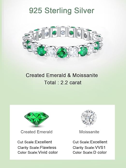 D Color VVS1 Clarity Moissanite and Sapphire/Ruby/Emerald Rings for Women, Solid 925 Sterling Silver, Anniversary Birthday Mothers Day Jewelry Gift, Stackable Wedding Ring, Size 4-11