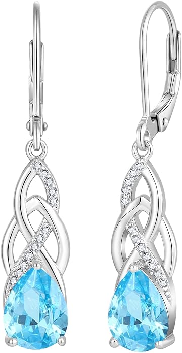JO WISDOM Women Celtic Knot Infinity Dangle Earrings for Women Sterling Silver 7 * 9mm Birthstone Irish Twisting Drop Earrings Jewelry for Women