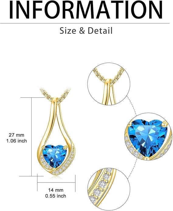 Birthstone Necklaces for Women,18k Yellow/White Gold Plated Forever Love Heart Infinity Pendant Necklace Anniversary Jewelry Christmas Birthday Gifts for Women Her Wife Girlfriend