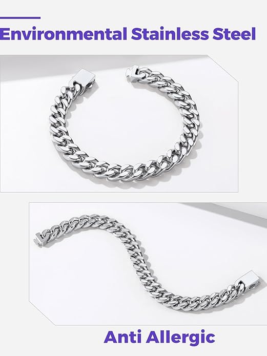 Richsteel 5/7/9/12mm Wide Miami Cuban Link Chain Bracelet for Men Women,Stainless Steel/Gold/Black Plated,7.4/8.2/9 Inch Length,Hip Hop Urban Street-wear Jewelry(Gift Wrapped)