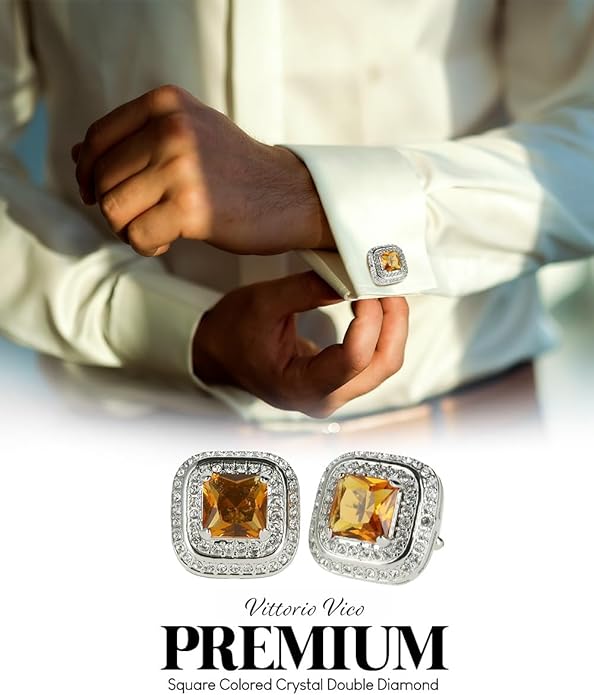 Vittorio Vico Square Colored Crystal Double Diamond Set Cufflinks