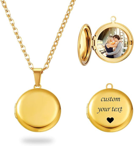 PHOCKSIN Personalized Locket Necklace for Women Photo Necklace with Customized Picture Birth Flower Birthstone New Years Gifts for Women