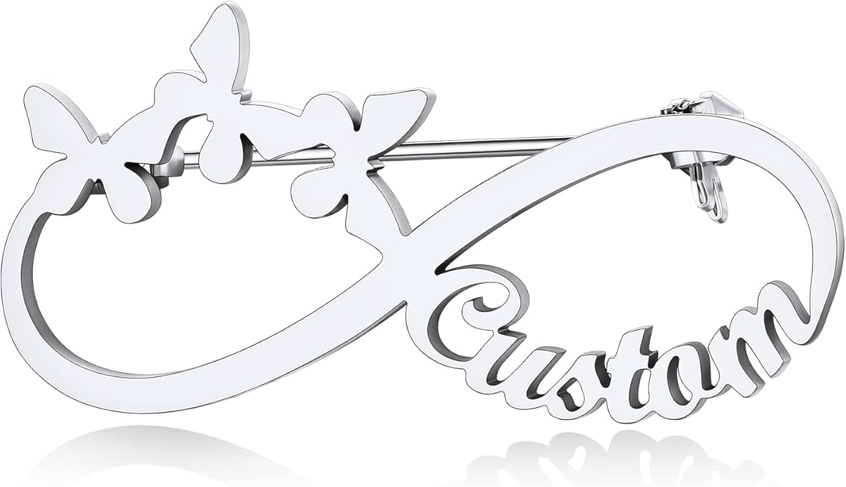 Custom4U Custom Name Pin Personalized Brooch Pins for Women Men Stainless Steel Name Tag with Letters/Initials - Silver/Gold/RoseGold/Black Customized Jewelry Gifts for Birthday Wedding Business Party
