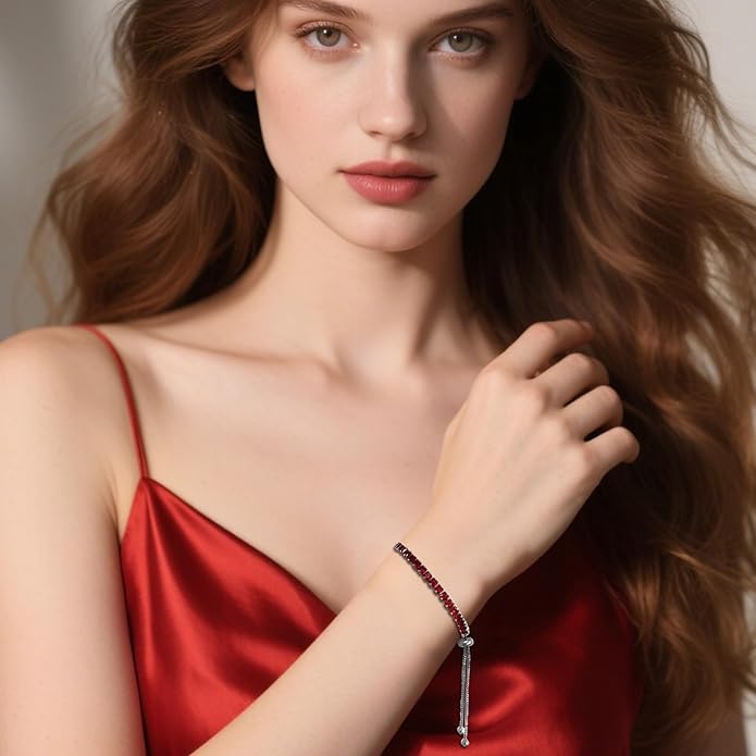 Italian Sterling Silver Women's Tennis Bracelets | Ladies' Sterling Silver Rope Adjustable Bracelet with Crystals | Gift for She