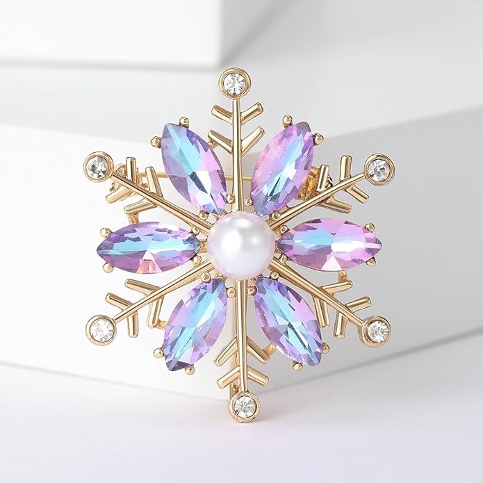 Crystal Snowflake Brooch for Women - Rhinestone Winter Pin with Pearl - Elegant Christmas Accessory for Clothing, Hat, Bag, Skirt - Birthday Party Costume Jewelry